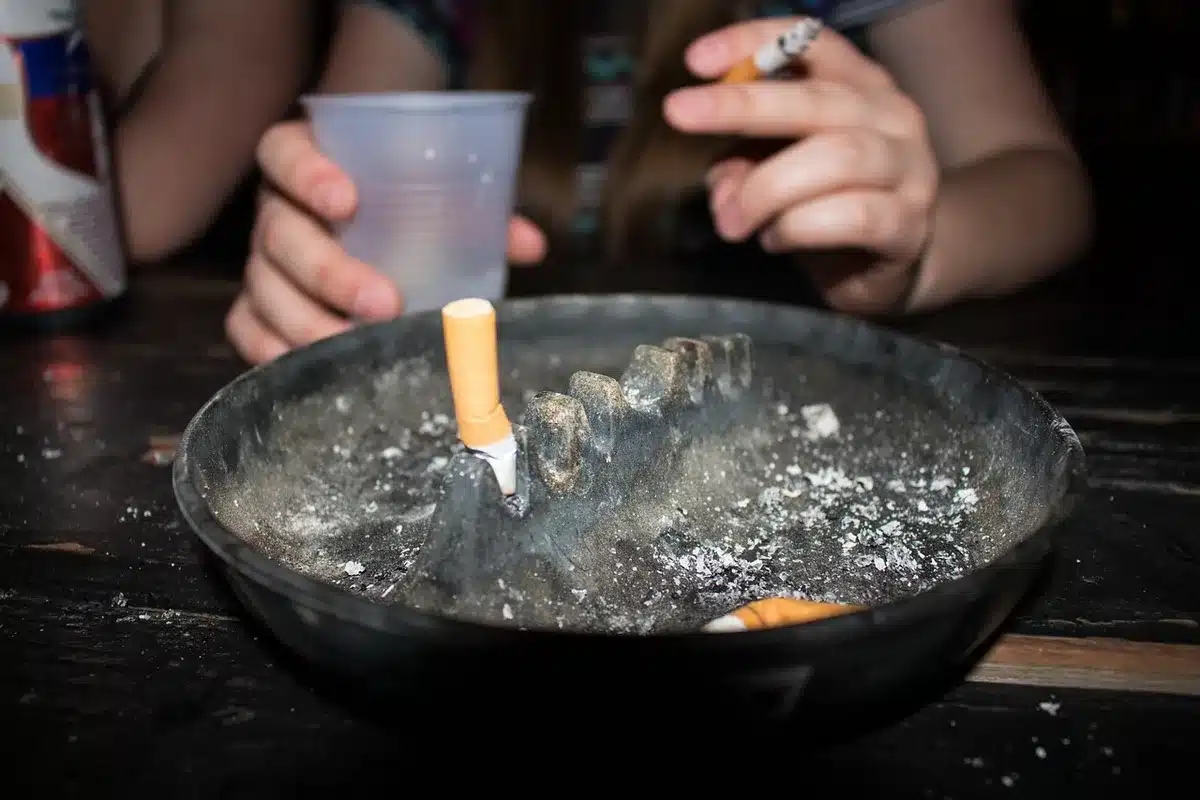 Accoudoir d'avion avec panneau « No Smoking » et cendrier intégré flou