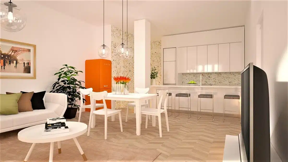 Chambre d'hôtel familiale avec espace de circulation et kitchenette